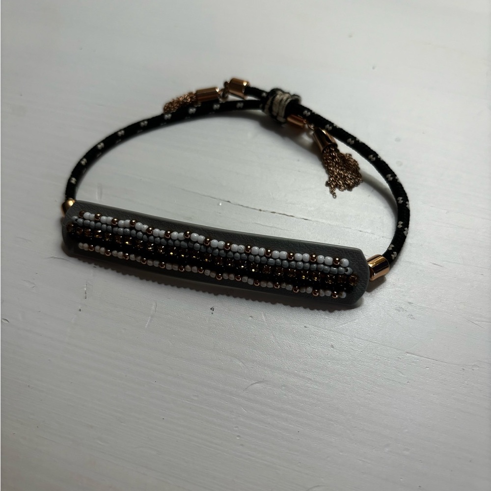 Rebecca Minkoff Gray Beaded Leather Bracelet